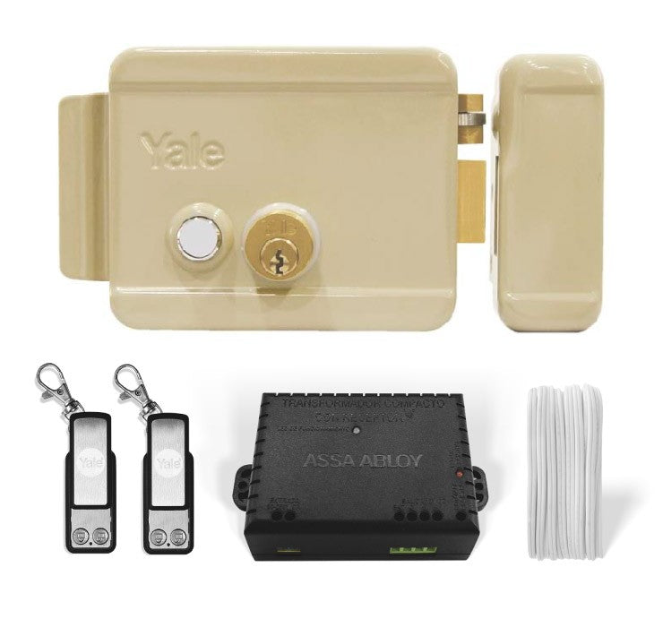 Kit Cerradura Eléctrica Derecha con botón, Cable, Dos Controles y Transformador