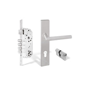 Kit Cerradura de Incrustar 4 Bulones Manija Milán Placa Cuadrada Cilindro llave