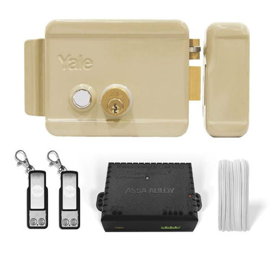 Kit Cerradura Eléctrica Izquierda con botón, Cable, Dos Controles y Transformador